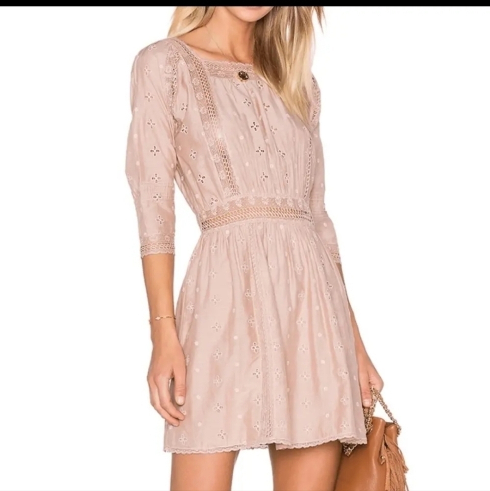 Ulla Johnson blush pink -imore of a bone color - Eyelet Mini Dress. Fits 4/6